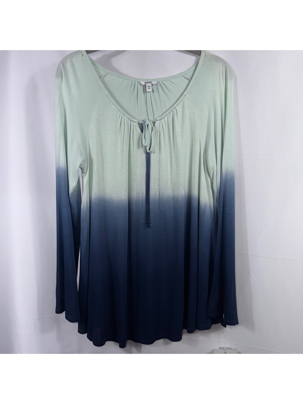 Sonoma Goods for Life Dip Dye Peasant Knit Top Womens Medium NWT Mint Blue Ombre